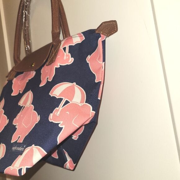 Simply Southern Canvas Tote Bag Blue Pink Elephant Beachy  NWT - Picture 5 of 6